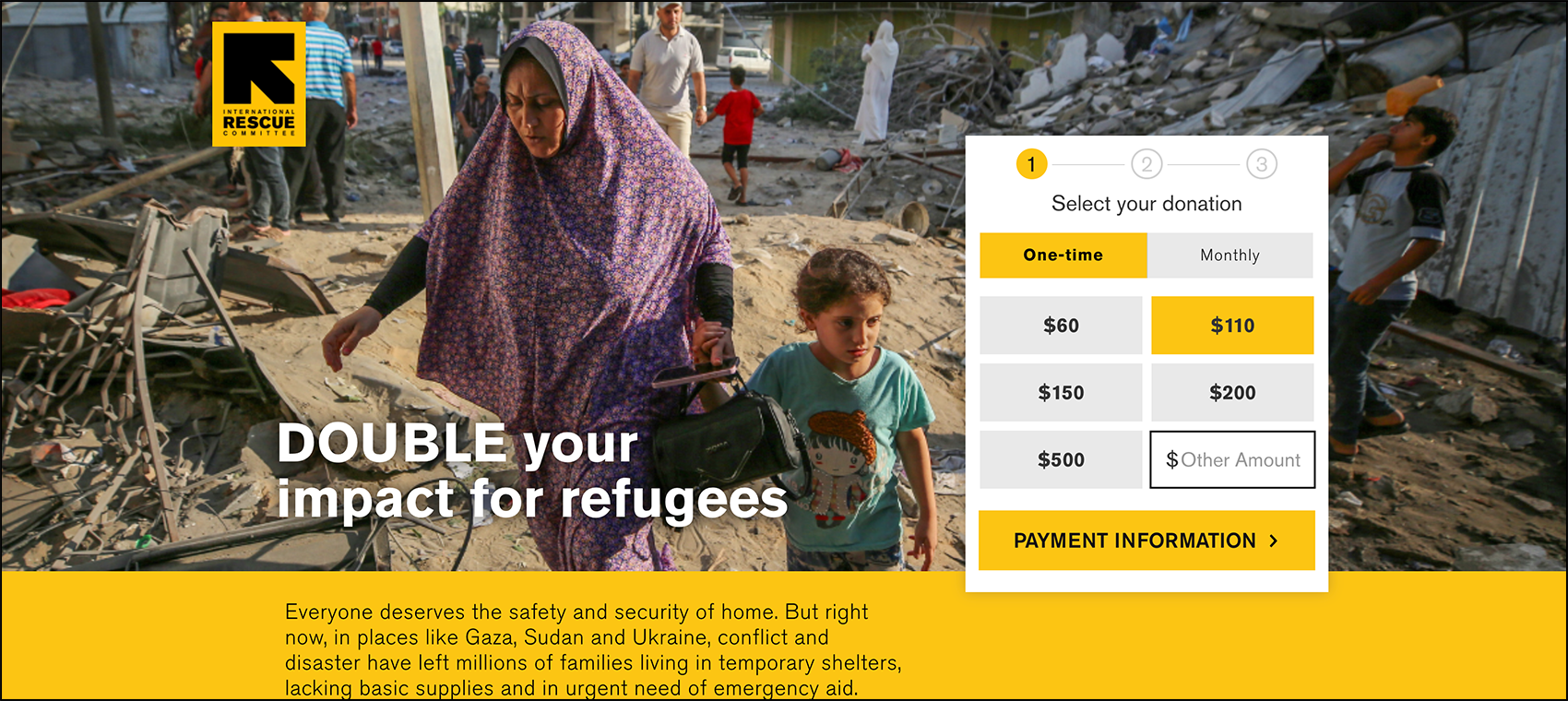 A screenshot of International Rescue's donation page.