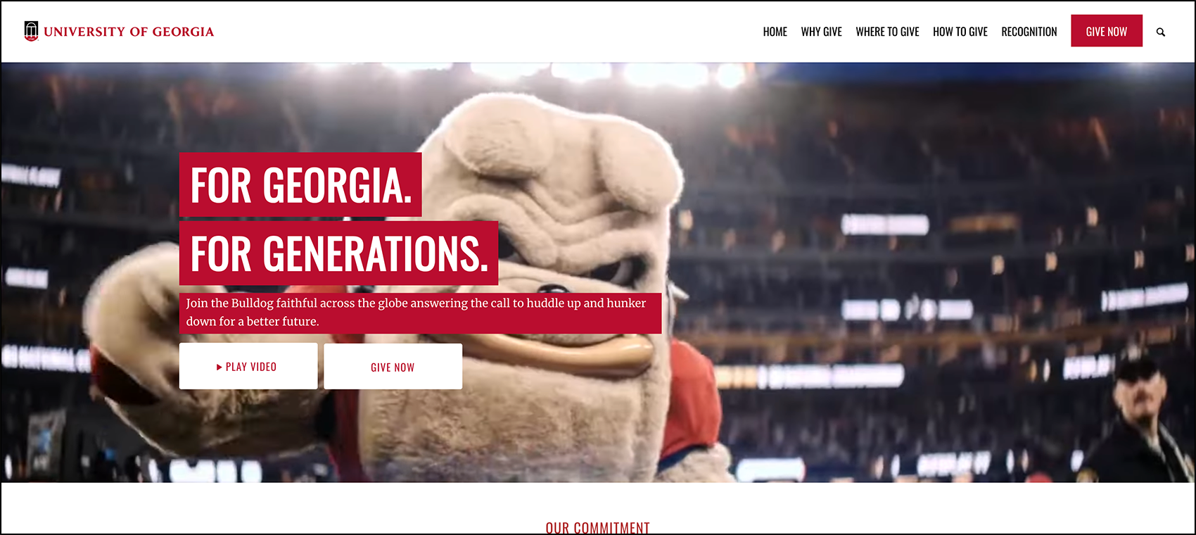 A screenshot of UGA's donation page.