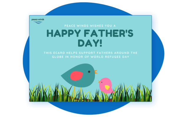 An eCard celebrating Father's Day and World Refugee Day with an illustration of birds.