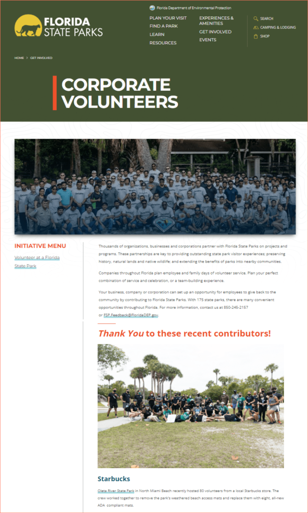 Marketing Corporate Volunteerism A How-To Guide For Orgs_Florida State Parks example