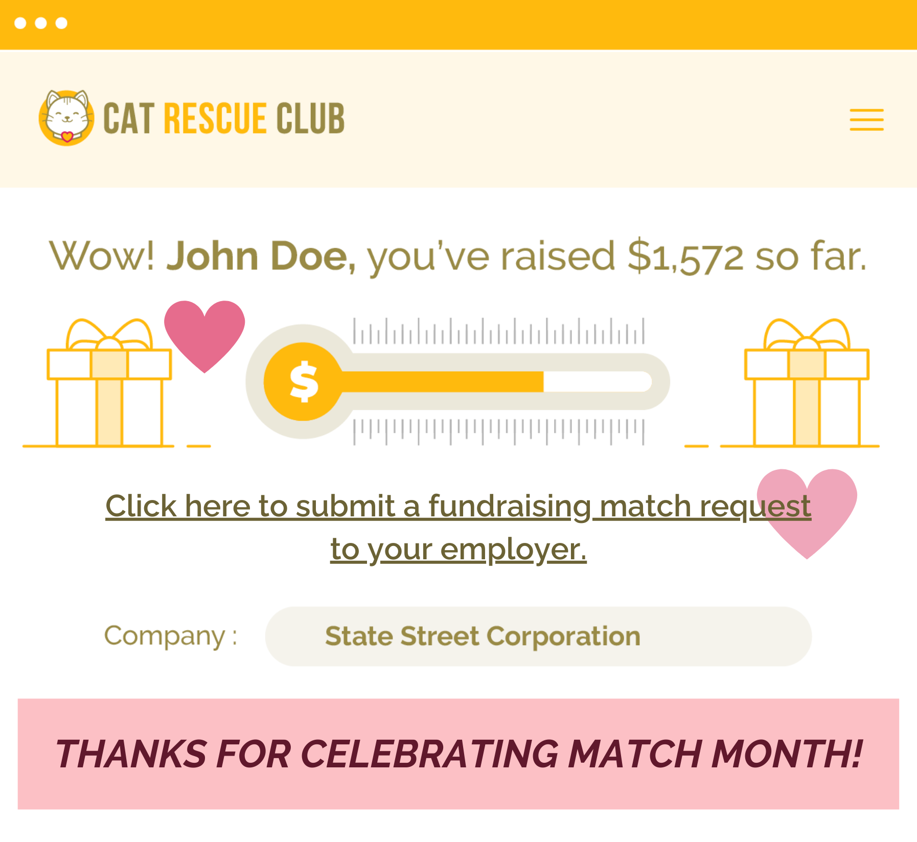 Fundraising match example for Matching Gift Month