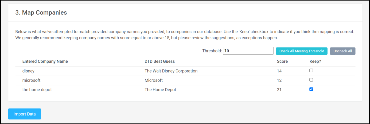 More guidance has been provided to assist nonprofits in mapping company names in 360MatchPro.