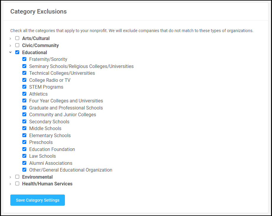 More nuanced category exclusions ensures the most accurate eligibility results for your donors.